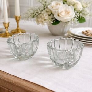 Vtg 1980s Princess House Clear Crystal Holders Scalloped Edge Diamond